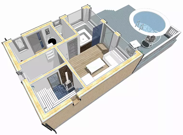 Баня с бассейном К54-1 (д. Какузево) — фото строительства